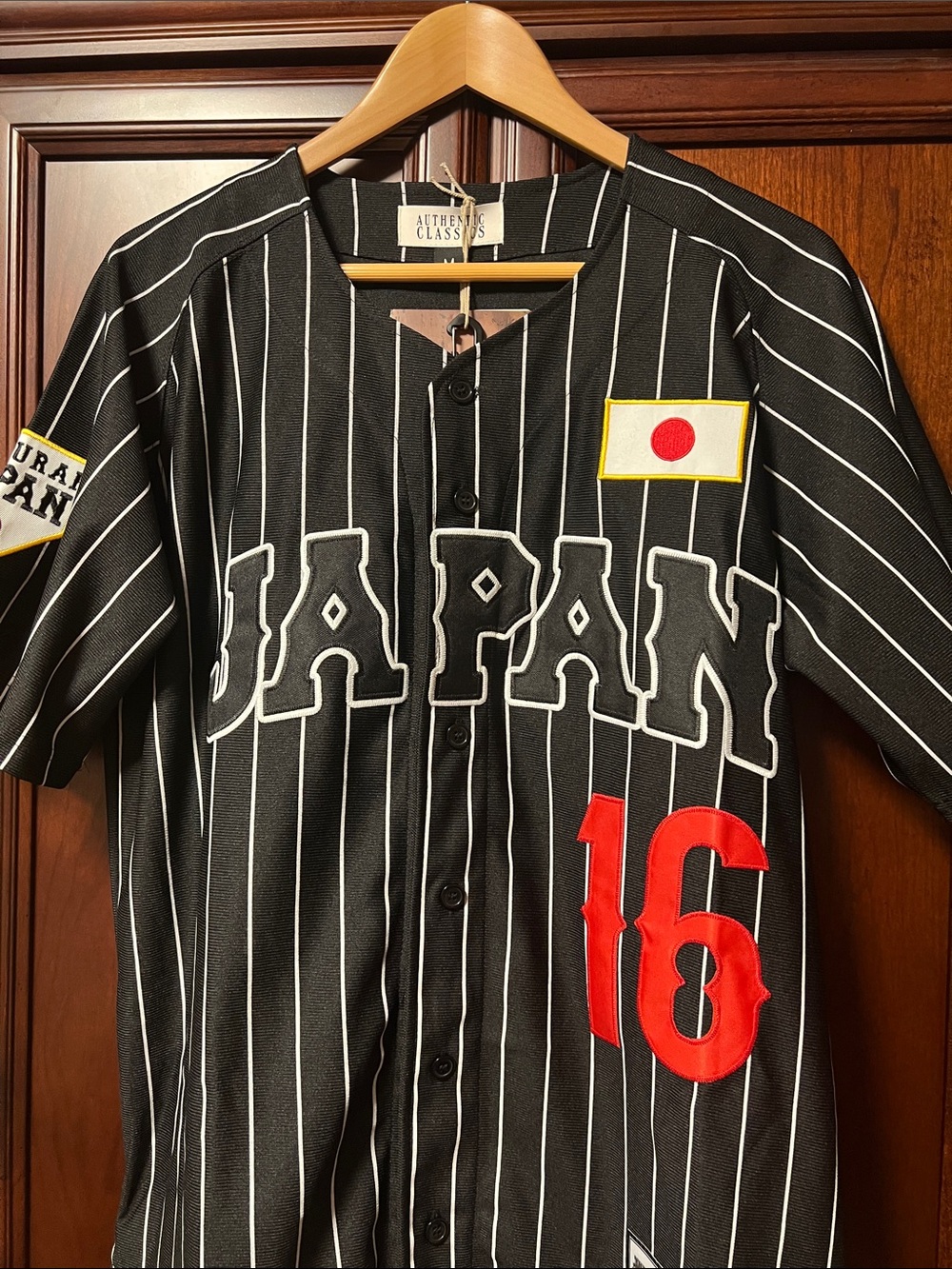 Brand New Authentic Classics Japan Black Pinstripes Baseball Ohtani #16 Jersey!